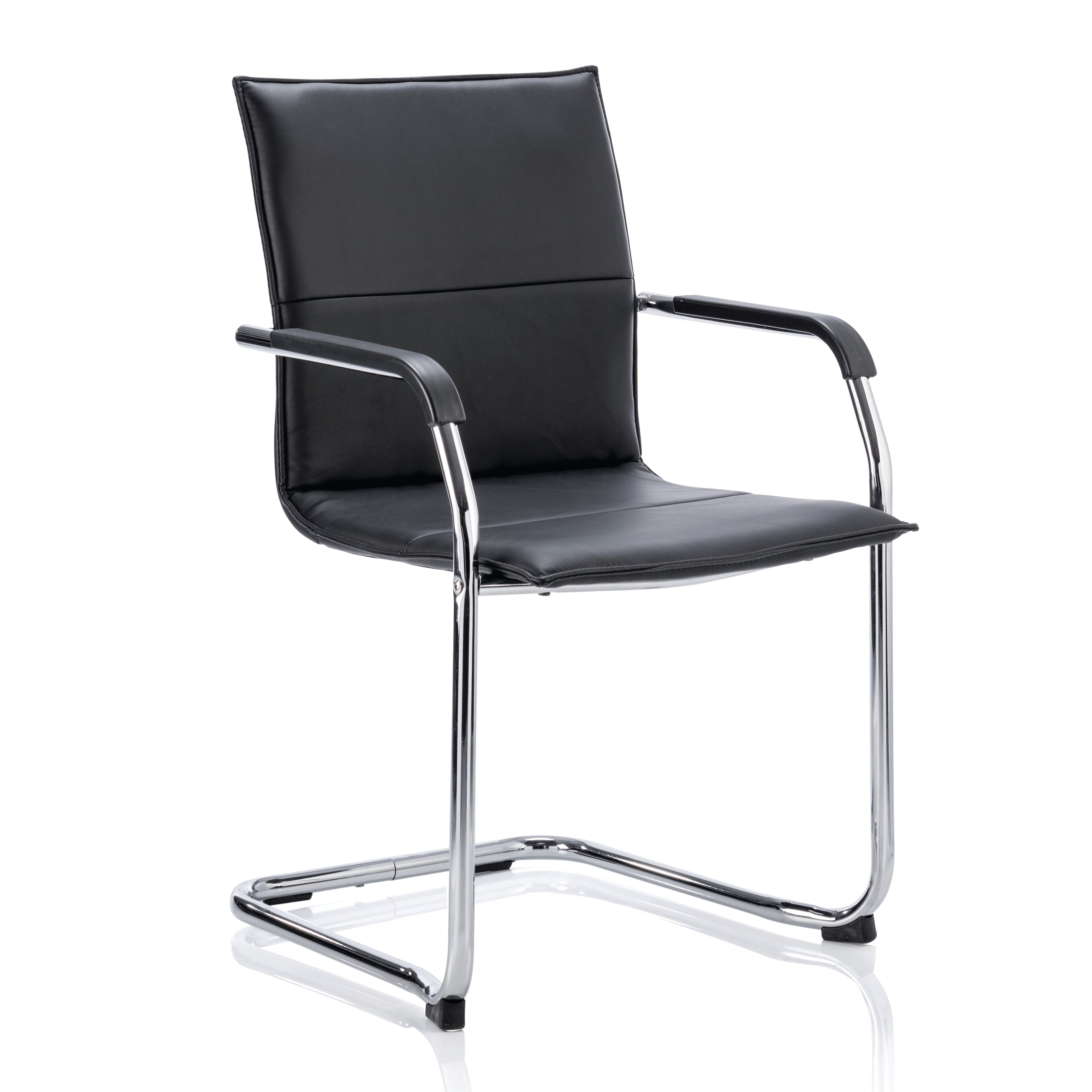 Black bonded leather office chair with chrome frame on a white background
