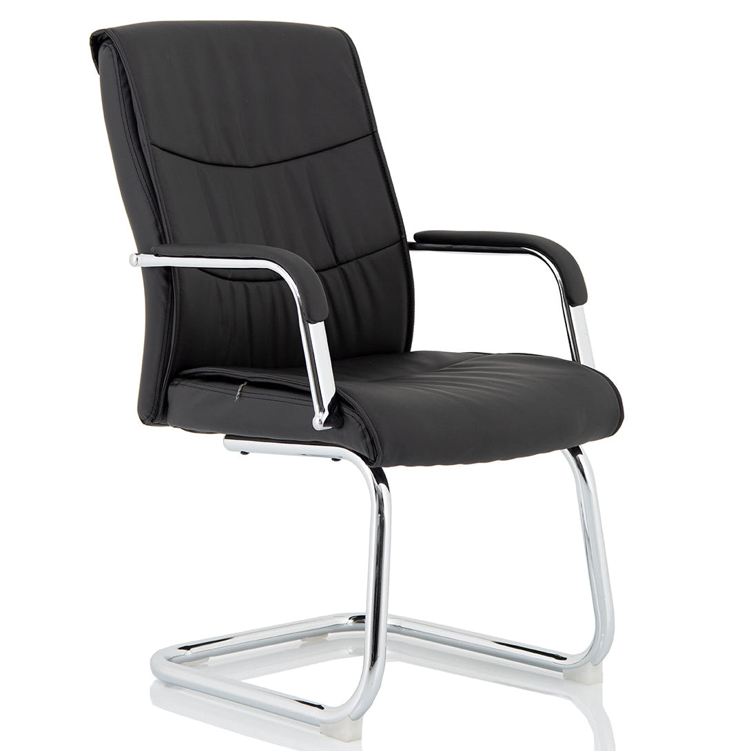Black office chair with chrome frame on a white background