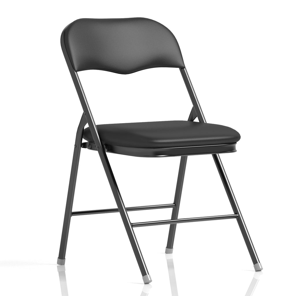 Black folding chair on a white background