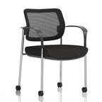 Black office chair with mesh backrest on a white background