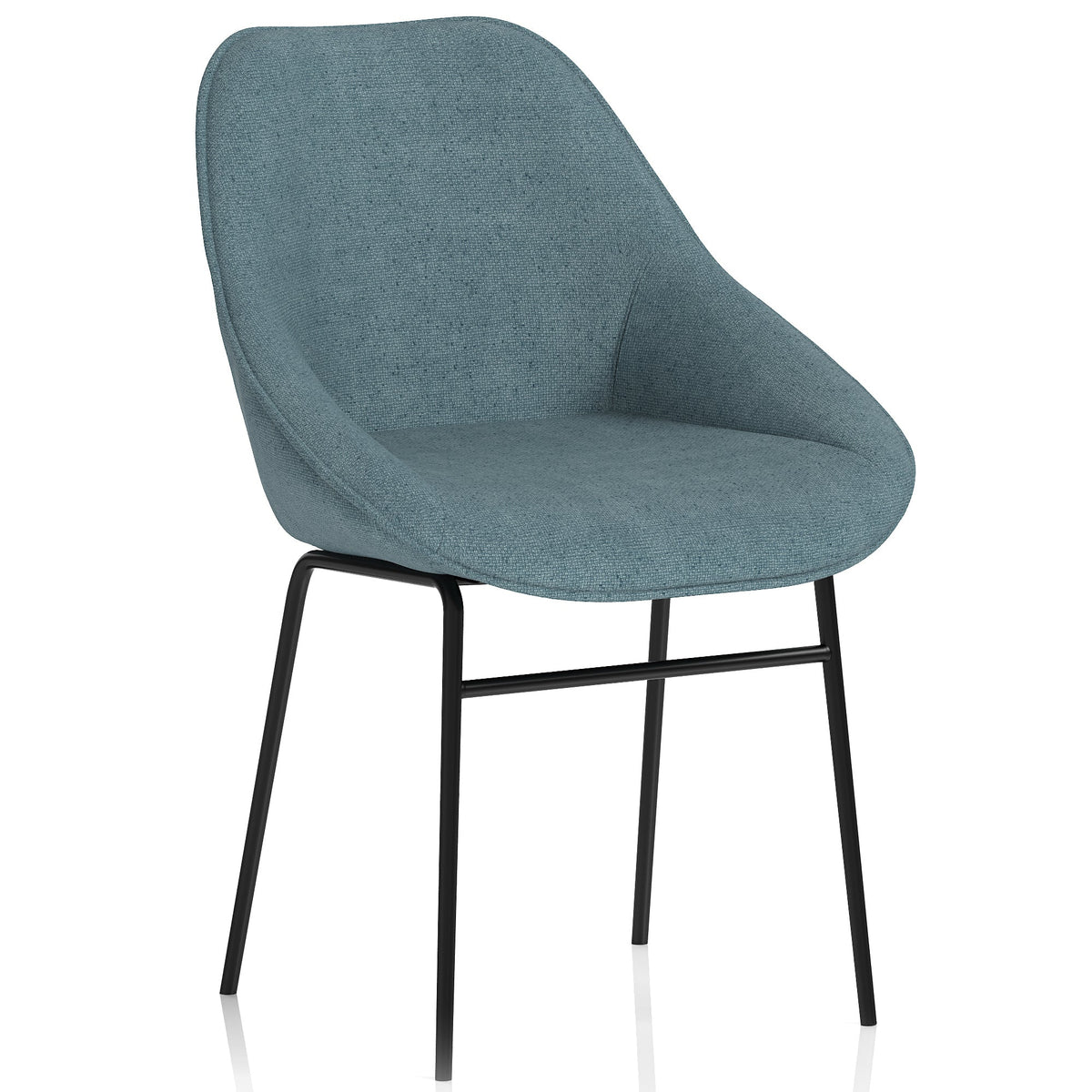 Blue chair with black legs on a white background
