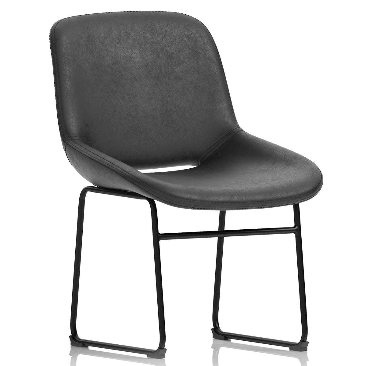 Grey chair with black metal legs on a white background