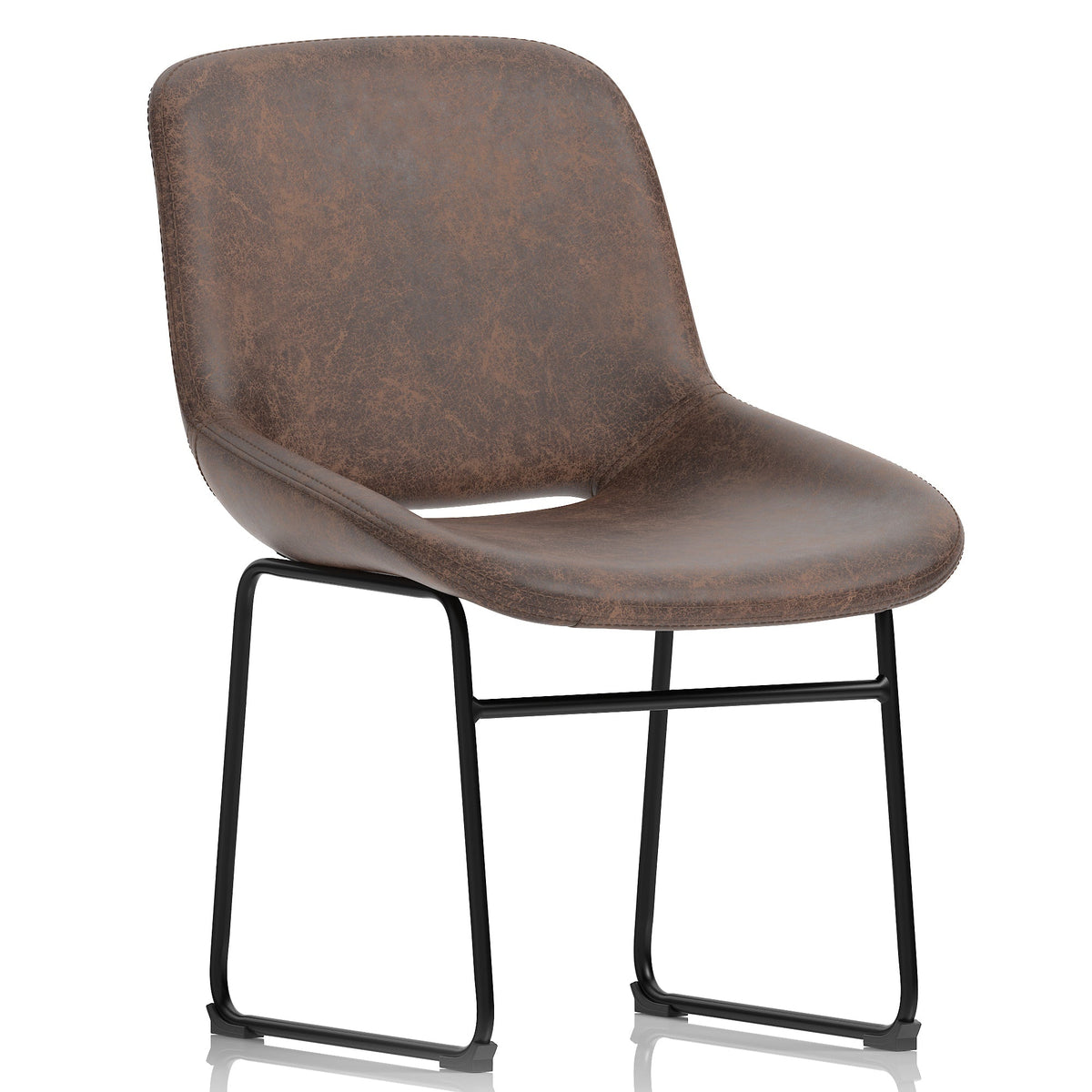 Brown chair with black metal legs on a white background