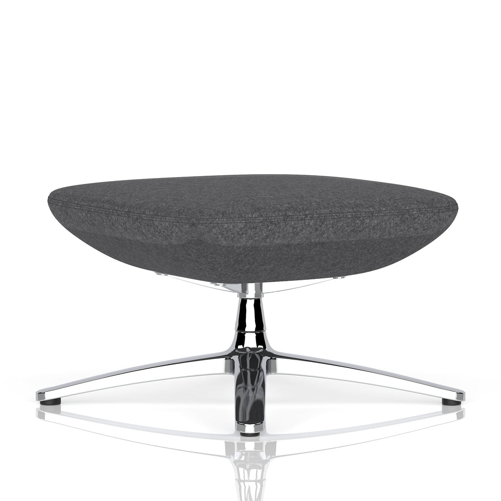 Modern footstool with a grey cushioned seat and transparent base on a white background