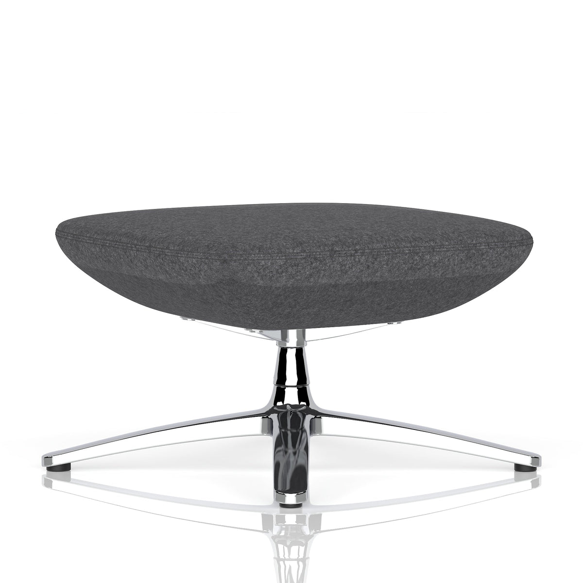 Modern footstool with a grey cushioned seat and transparent base on a white background