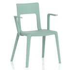 Light green chair with armrests on a white background