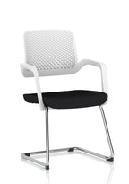 White meeting room chair with black seat and metal frame on a white background