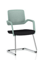Green meeting room chair with black seat and metal frame on a white background
