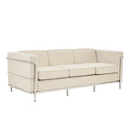 Beige sofa with chrome frame on a white background