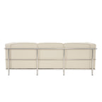 Beige sofa with chrome frame on a white background