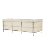 Beige sofa with chrome frame on a white background