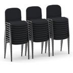 Stack of black chairs on a white background