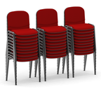 Stack of red chairs on a white background