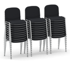 Stack of black chairs on a white background