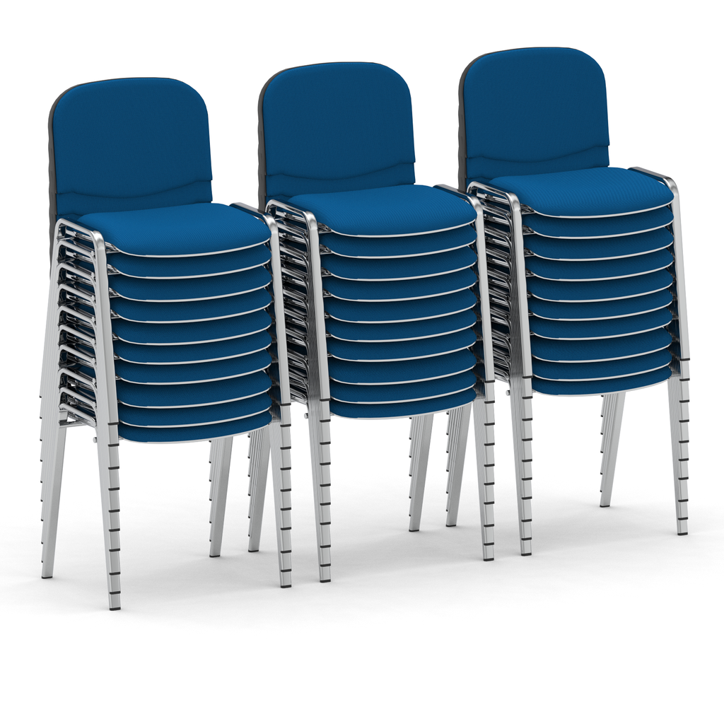 Stack of blue chairs on a white background