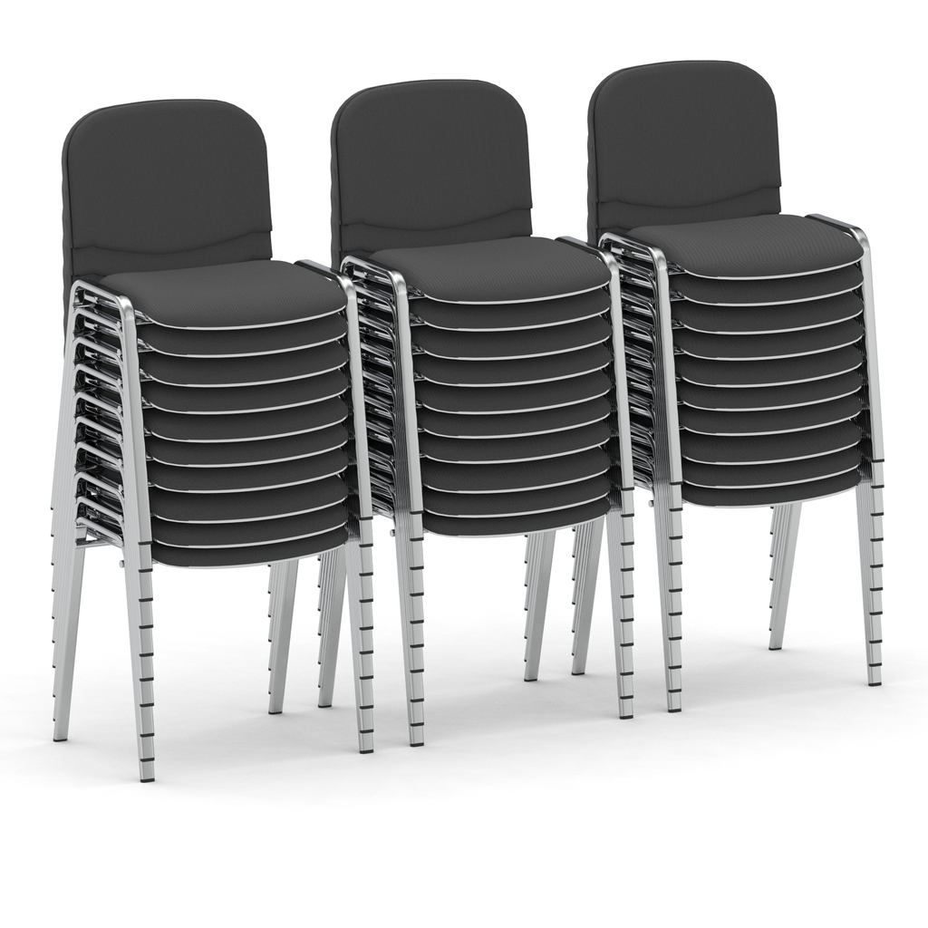 Stack of grey chairs on a white background