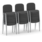 Stack of grey chairs on a white background