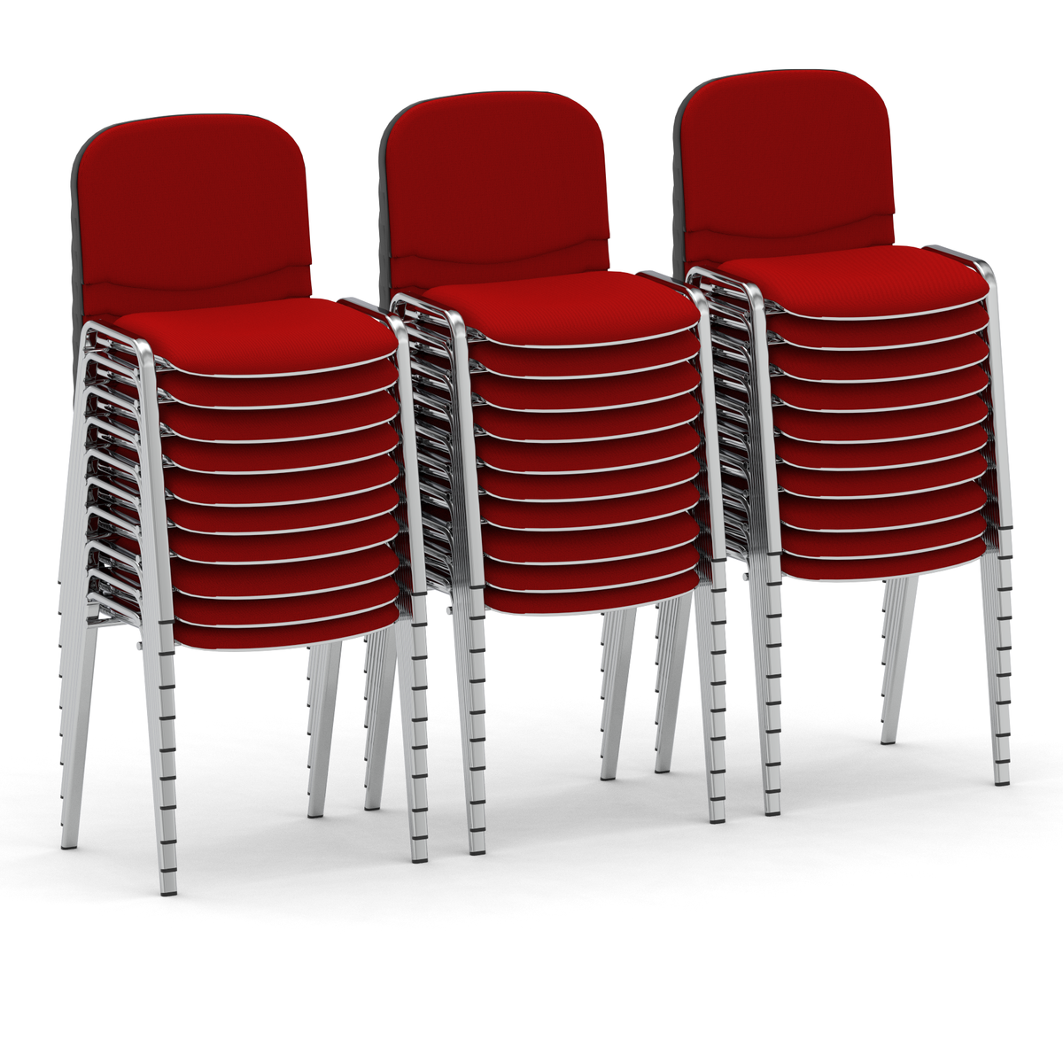 Stack of red chairs on a white background