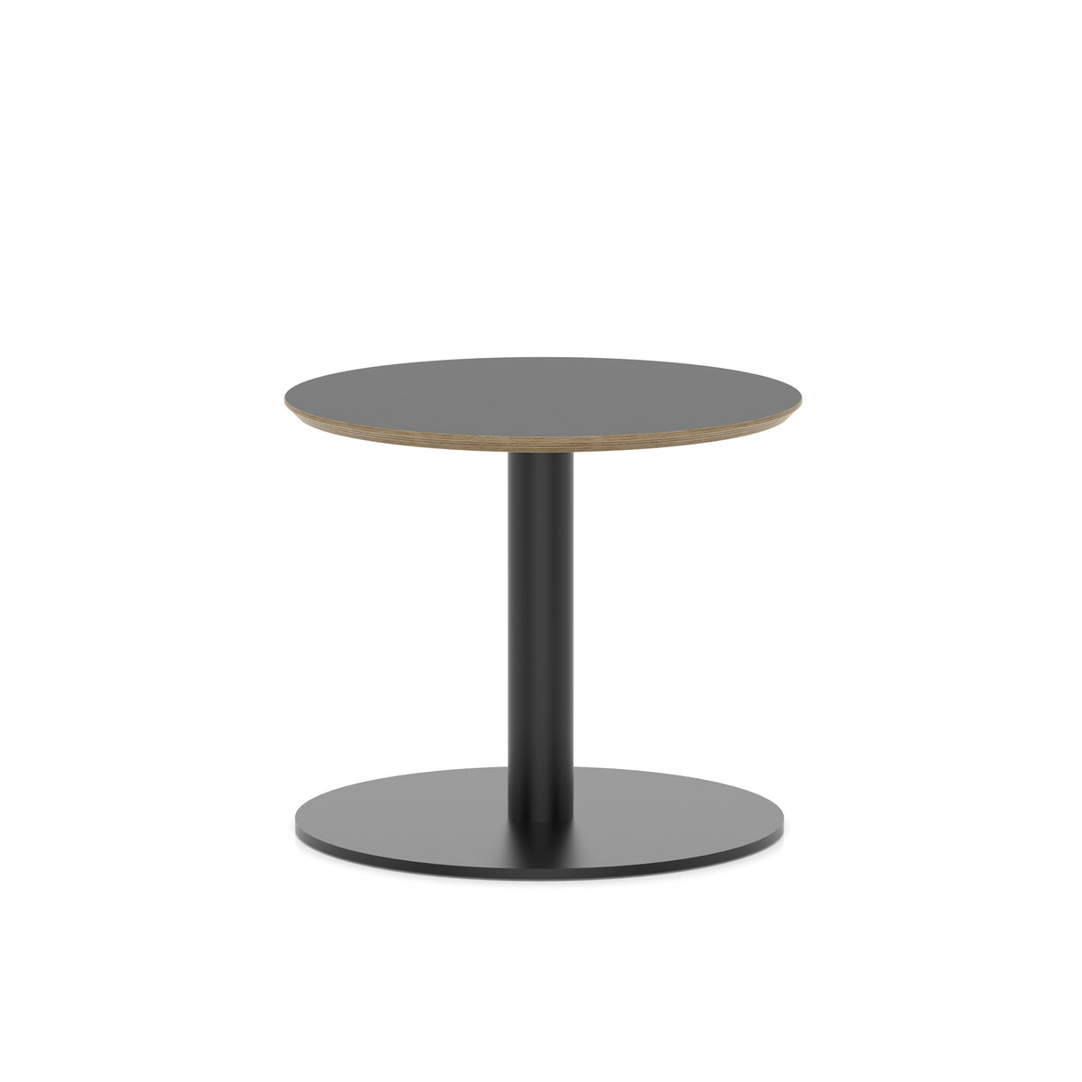 Small round black table with metal frame on a white background