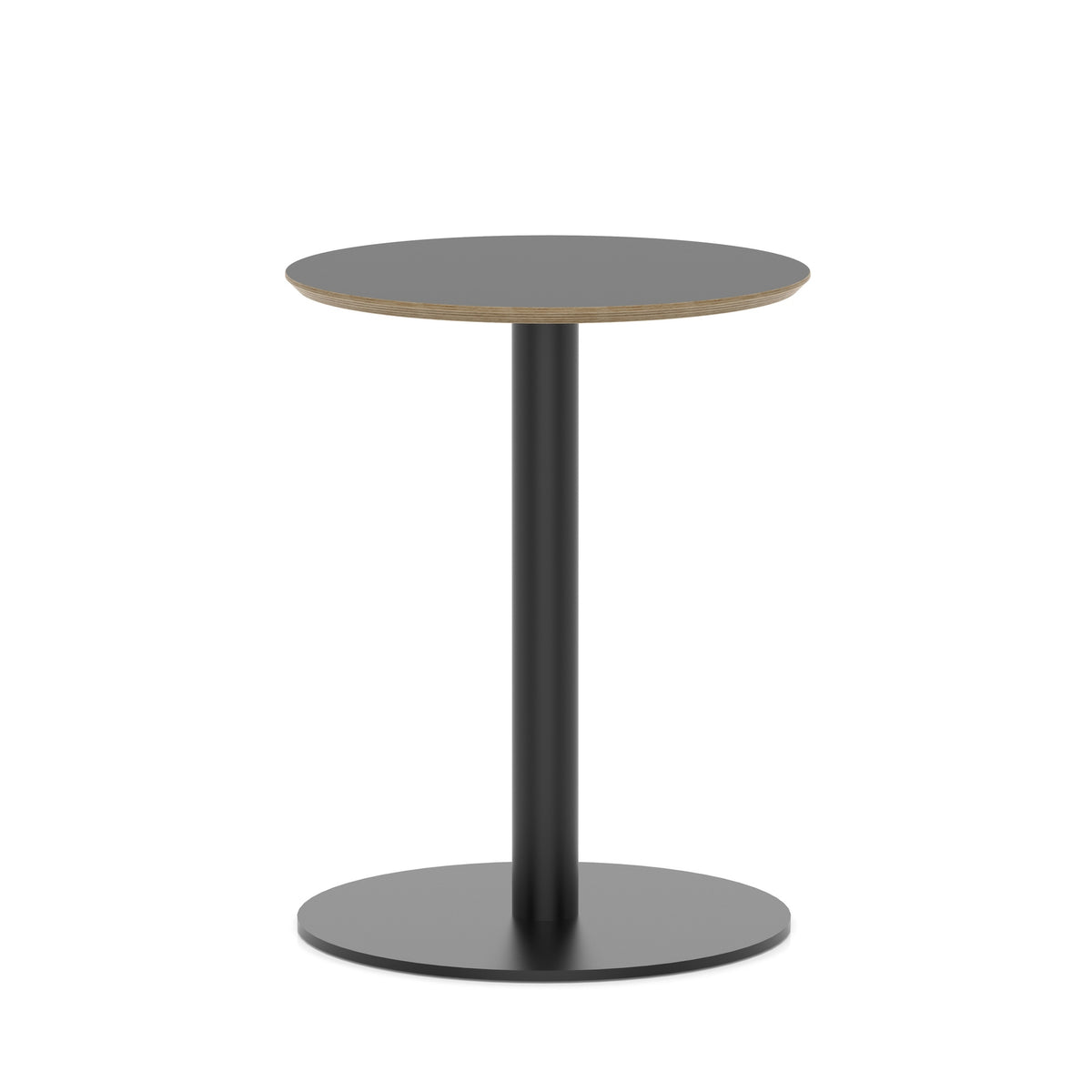 Round black table with metal frame on a white background