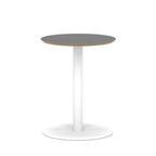 Round table with black top and white metal frame on a white background