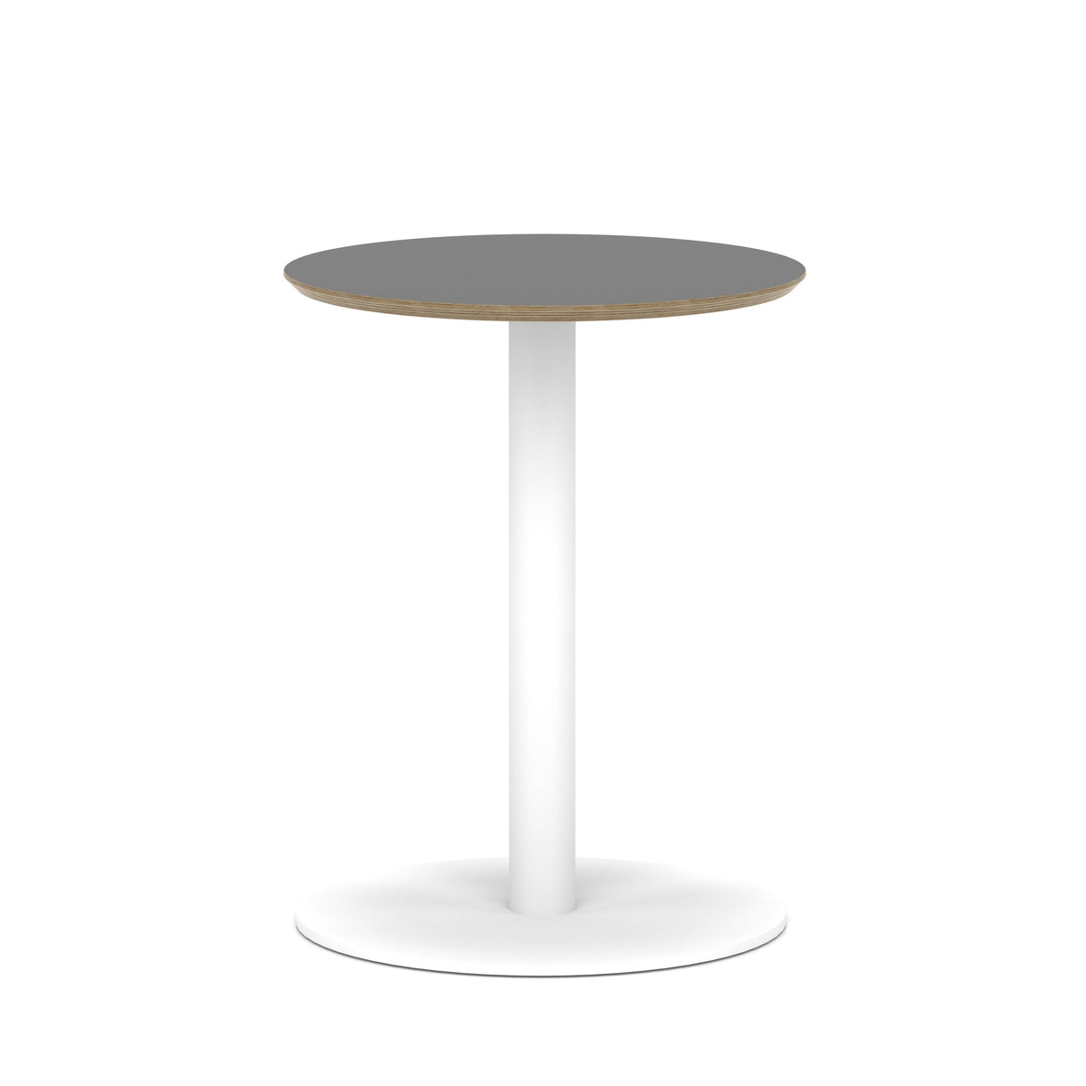 Round table with black top and white metal frame on a white background