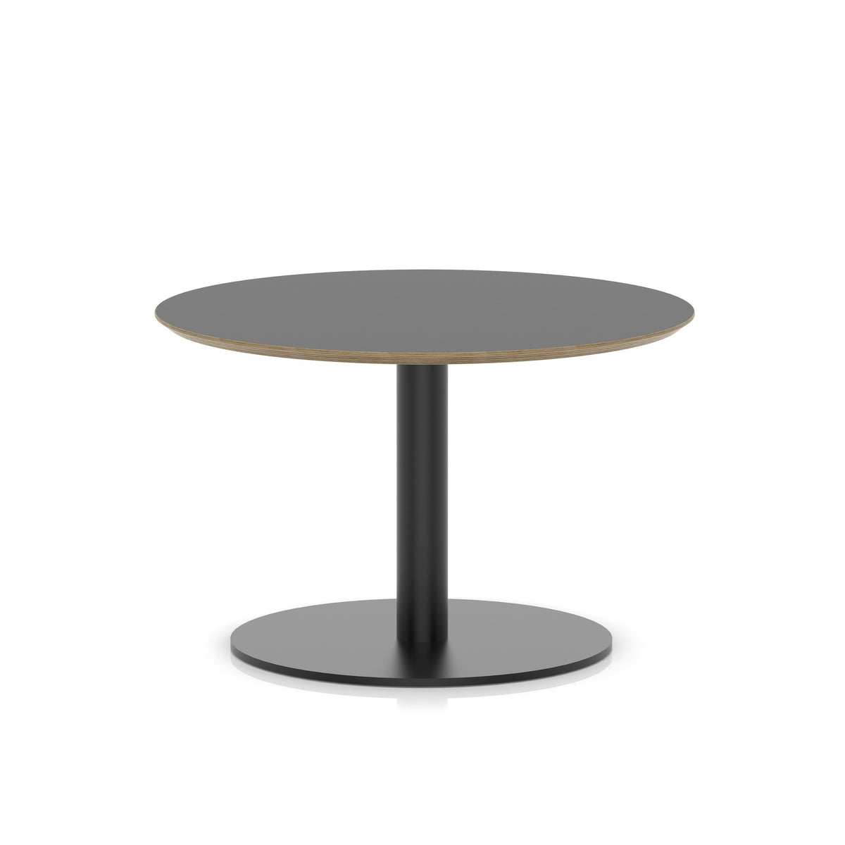 Small round black table with metal frame on a white background