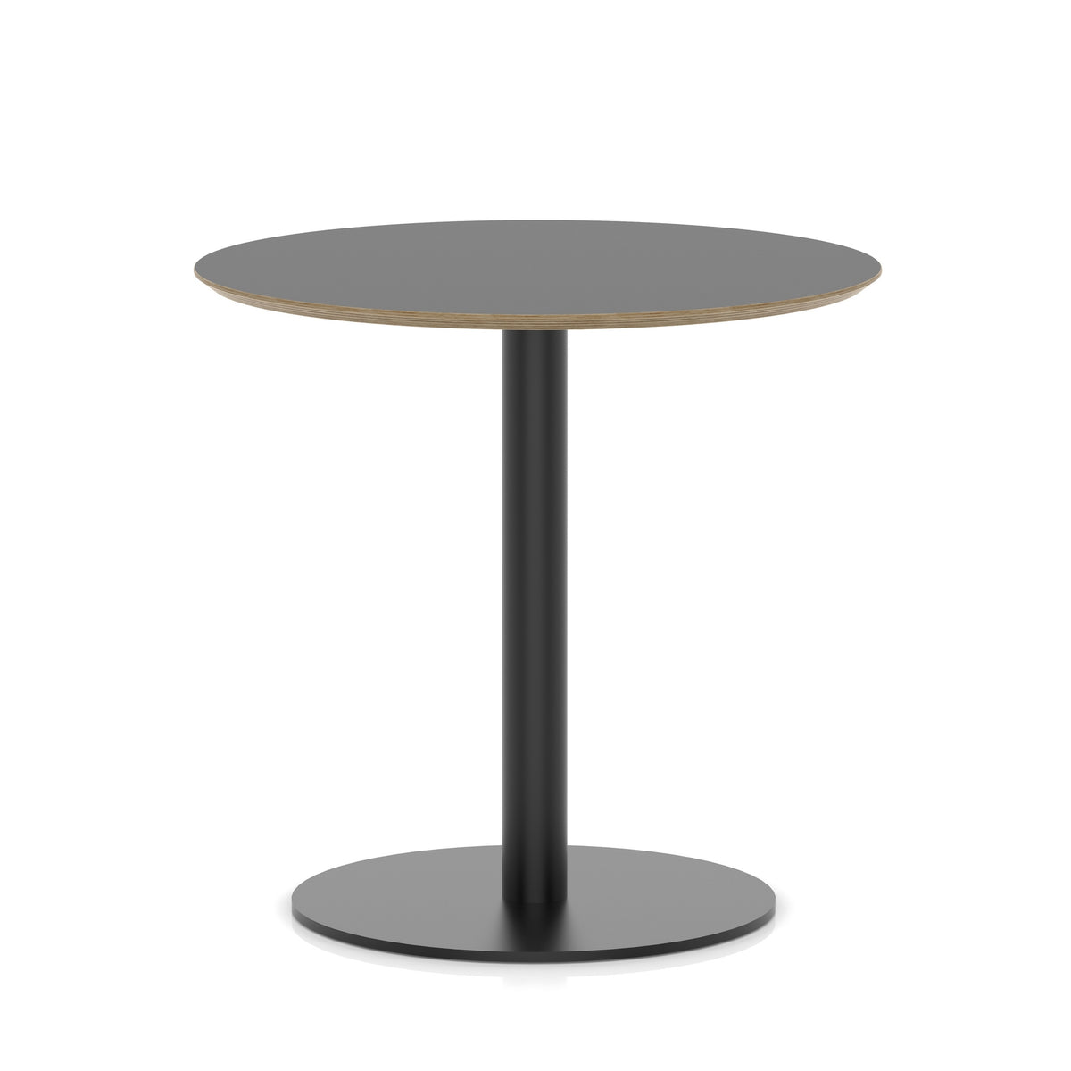 Round black table with metal frame on a white background