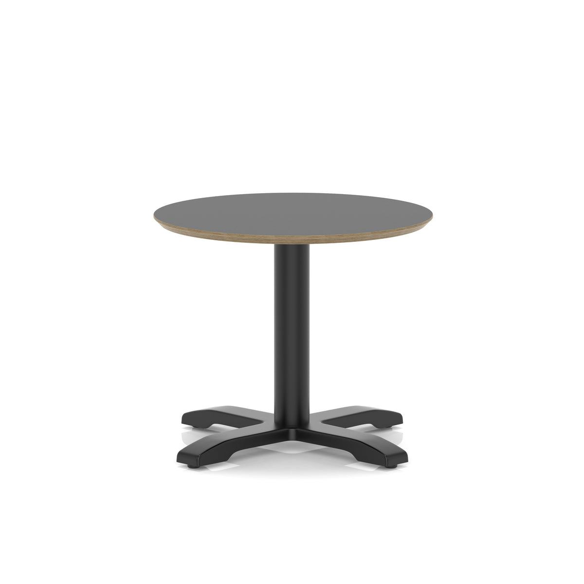 Small round black table with metal frame on a white background