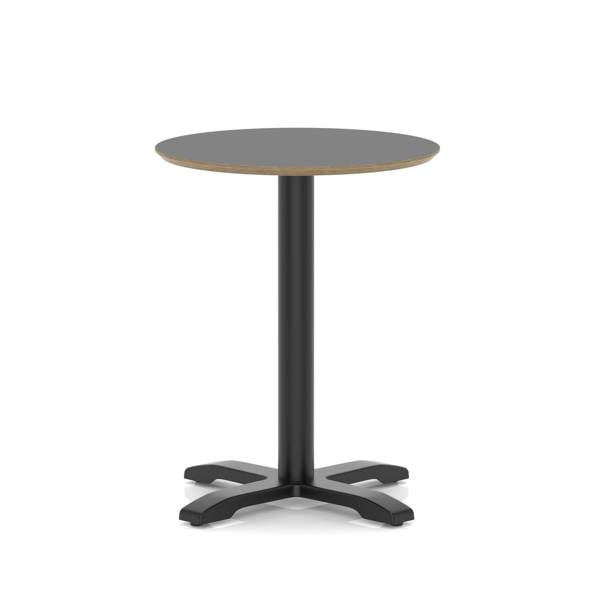 Round black table with metal frame on a white background