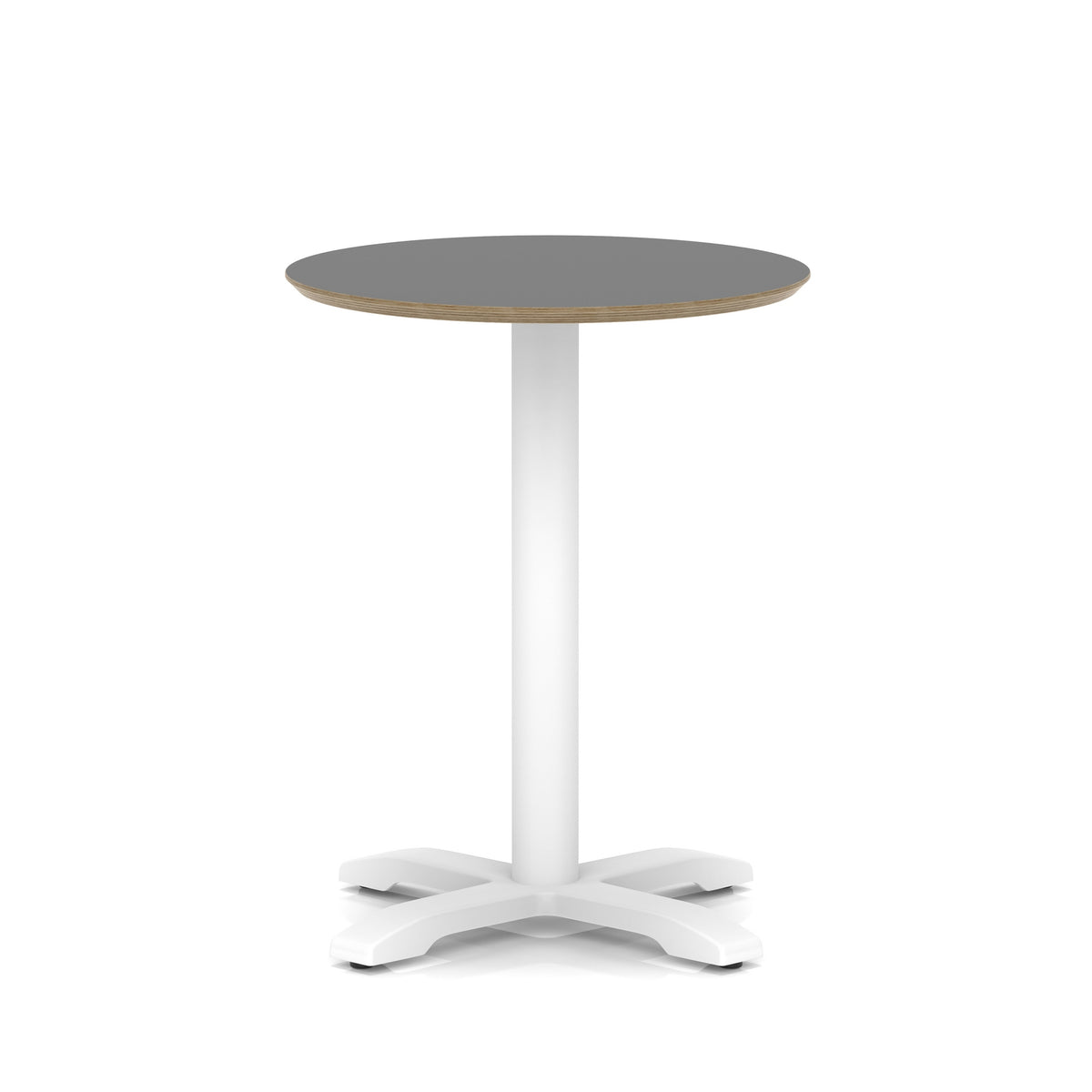 Round table with black top and white metal frame on a white background