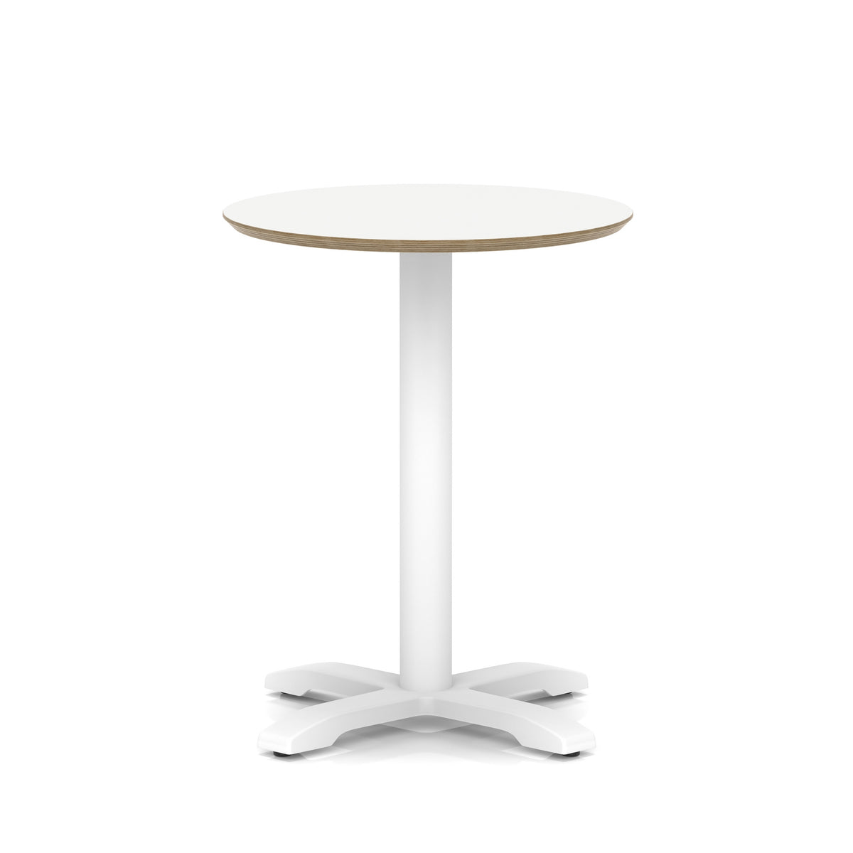 Round white table with metal frame on a white background