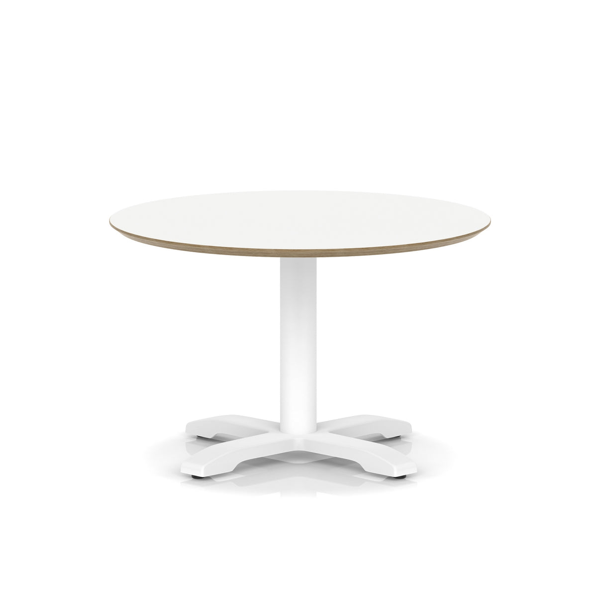 Round white table with metal frame on a white background