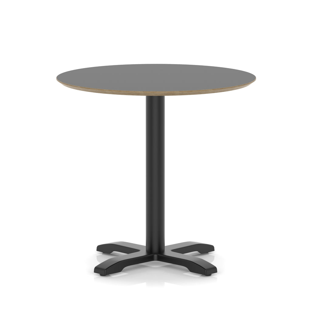 Round black table with metal frame on a white background
