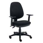 Black office chair with adjustable arms on a white background