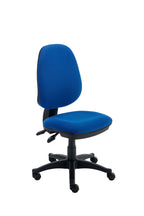 Blue office chair with black base on a white background