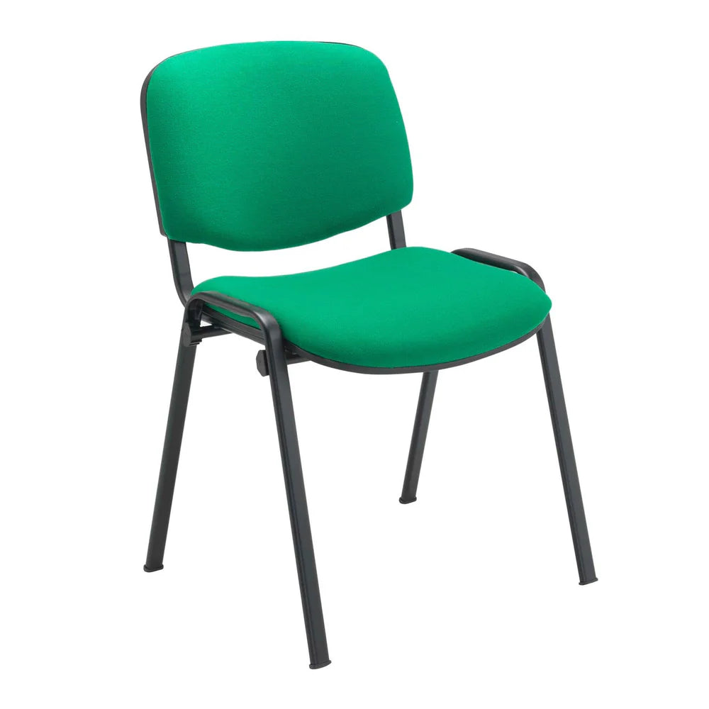 Green chair with black legs on a white background