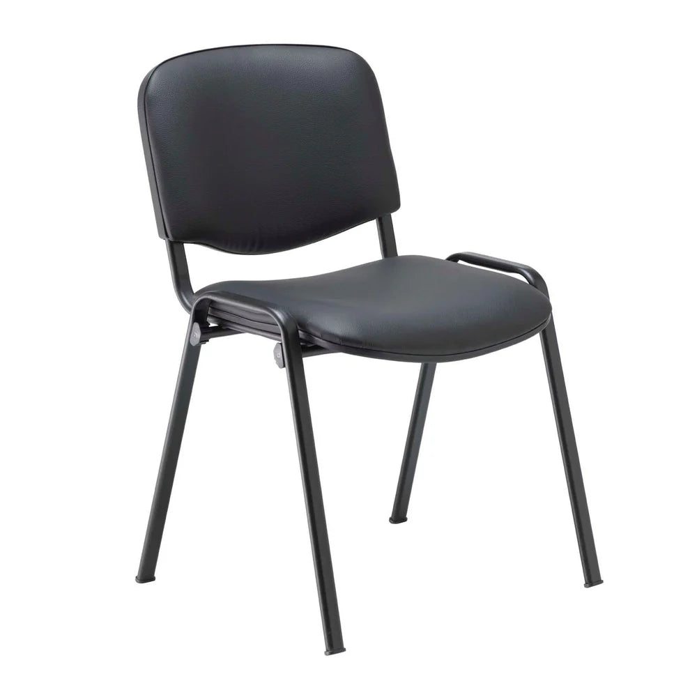 Black PU chair with black frame on a white background