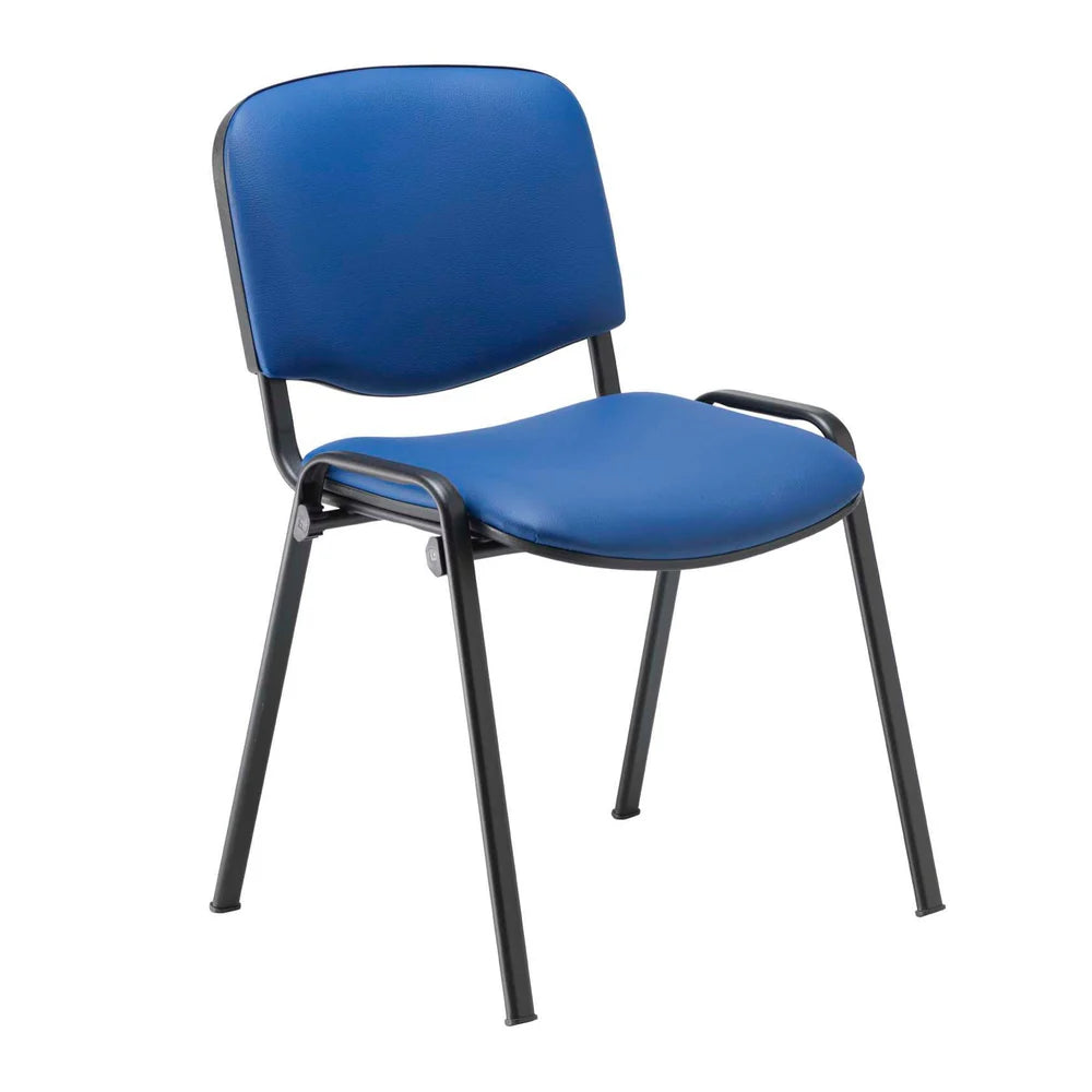 Blue PU chair with black frame on a white background