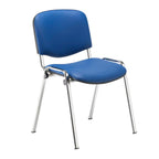 Blue PU conference chair with chrome frame on a white background