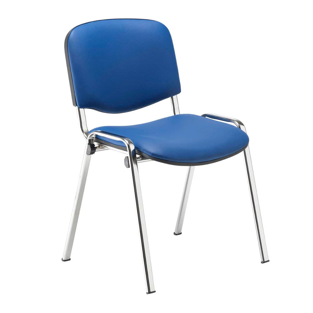 Blue PU conference chair with chrome frame on a white background