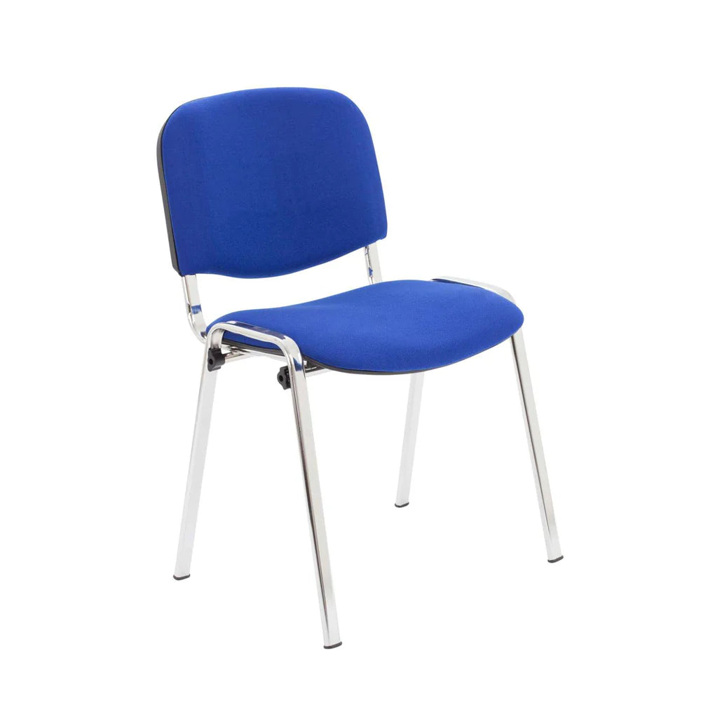 Blue conference chair with chrome frame on a white background