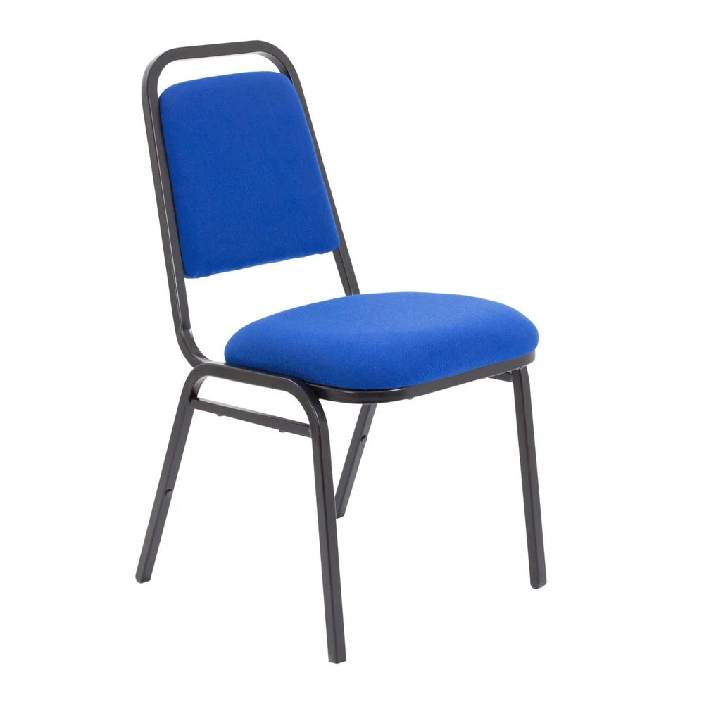 Blue chair with black metal frame on a white background