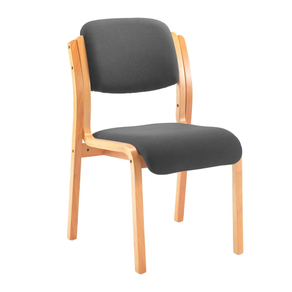 Grey chair with wooden frame on a white background