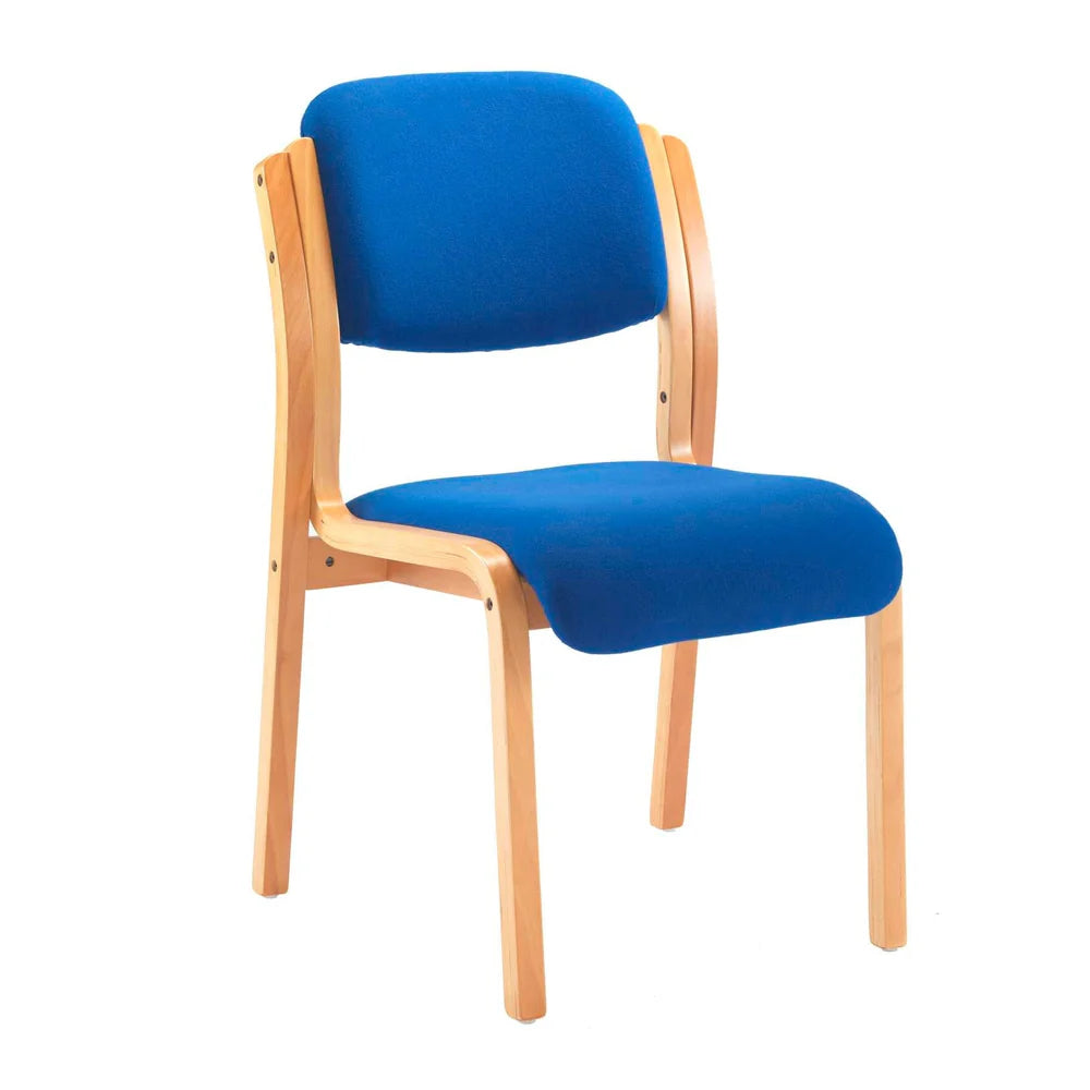 Blue chair with wooden frame on a white background