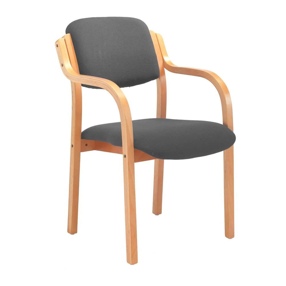 Grey chair with wooden frame on a white background