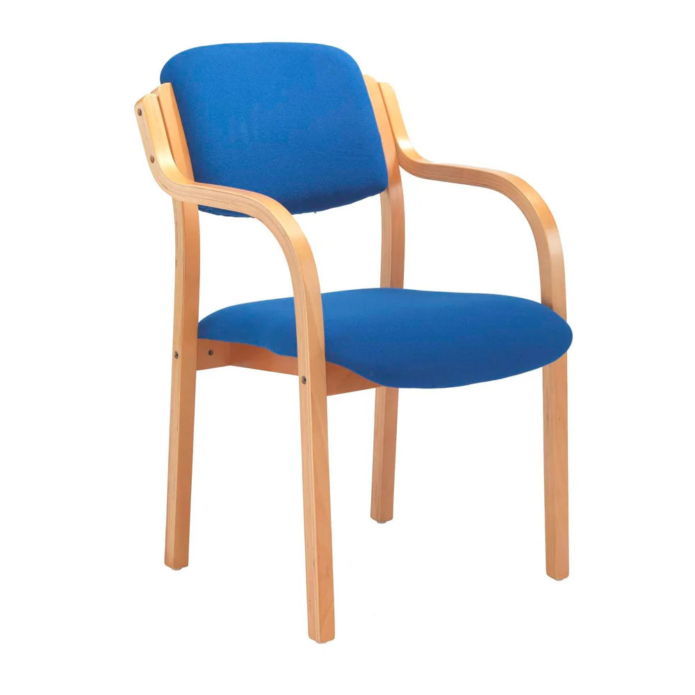 Blue chair with wooden frame on a white background