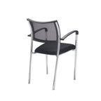 Black office chair with mesh back and chrome frame on a white background