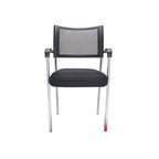 Black office chair with mesh back and chrome frame on a white background