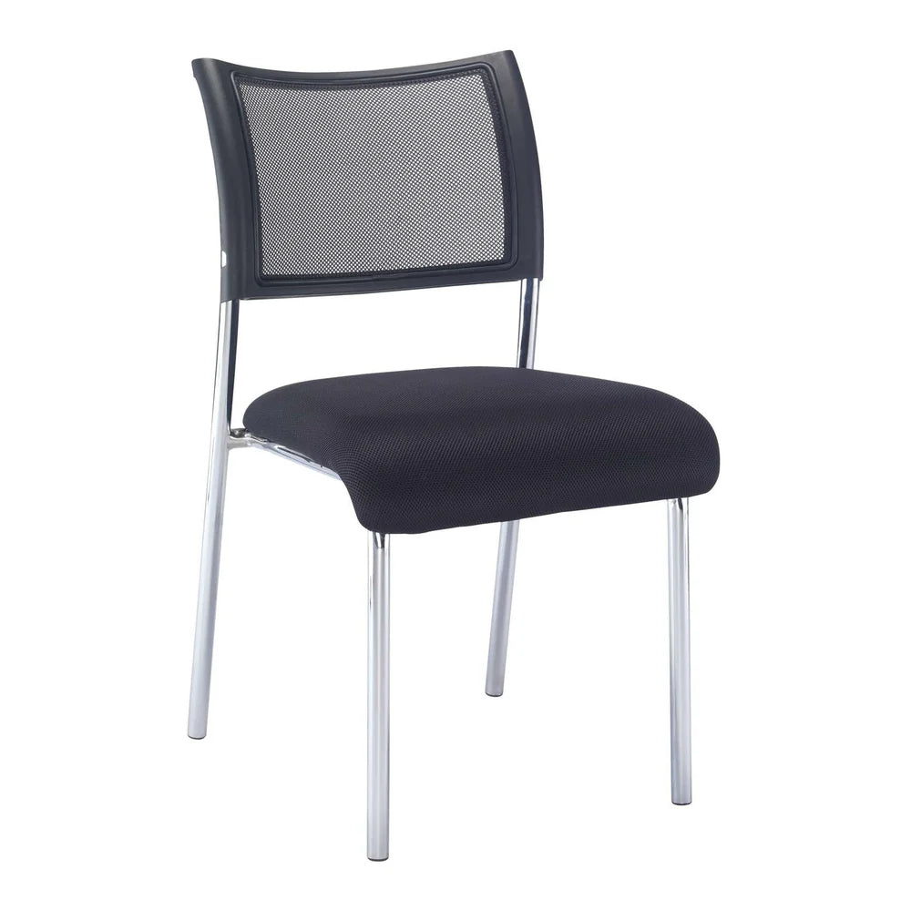 Black mesh chair with chrome legs on a white background